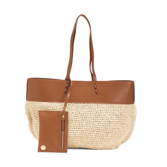 VINCE CAMUTO Natural Fredi Raffia Tote With Pouch - Picture 1 of 2
